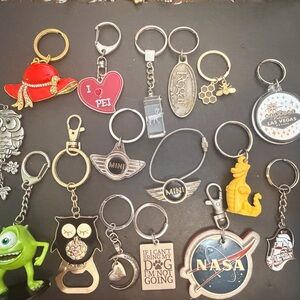 Assorted Keychain Collection with Red, Yellow, and Silver Accents